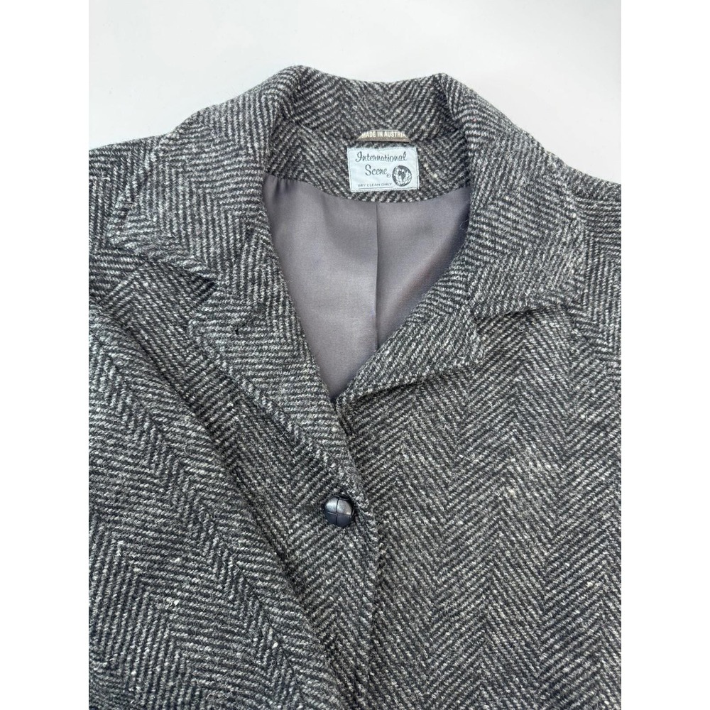 Vintage International Scene Herringbone Wool Blend Button Coat Women 7/8 Austria